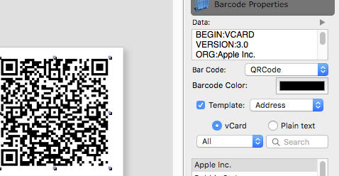 iBarcoder address, mecard, xcard usage.