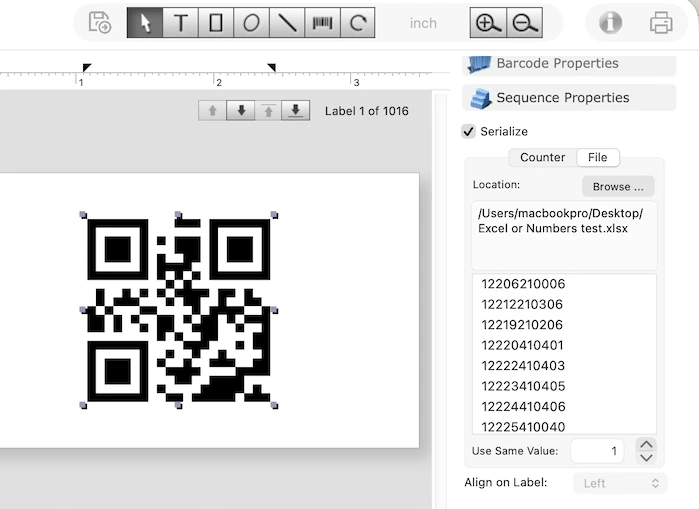 Bulk QR Codes import from Mac Numbers