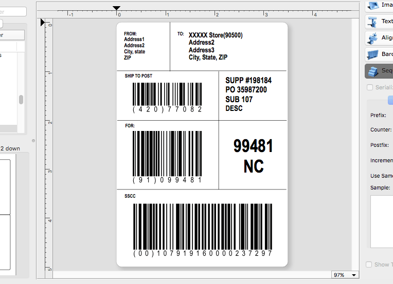Barcode software complex label document