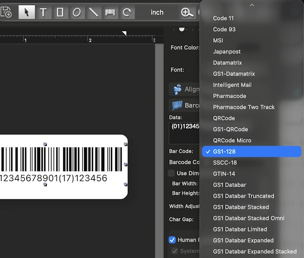 Create GS1-128 barcode