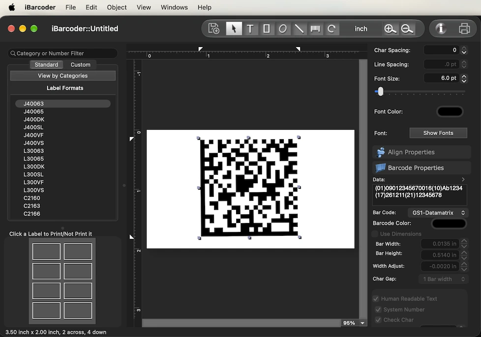 Create GS1-Datamatrix barcode