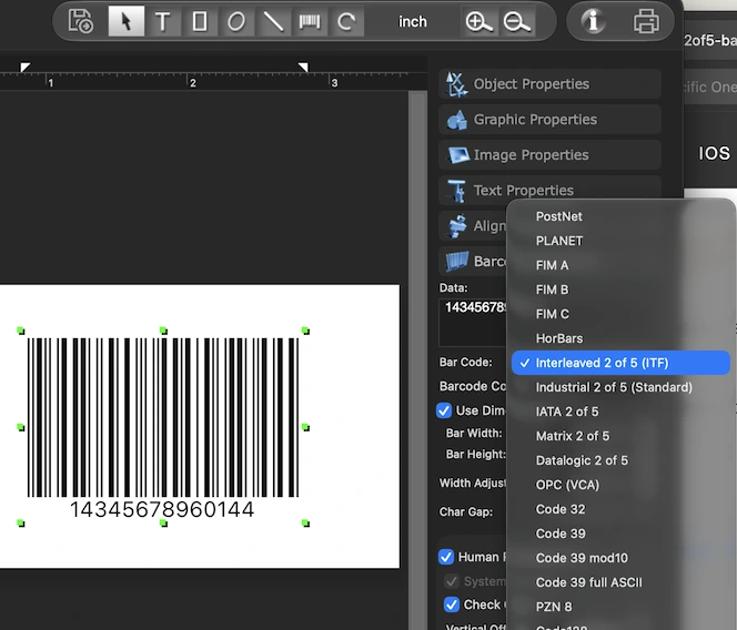 Create Interleaved 2 of 5 barcode