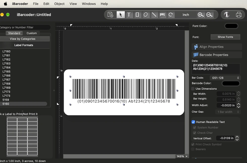 Create GS1-128 barcode