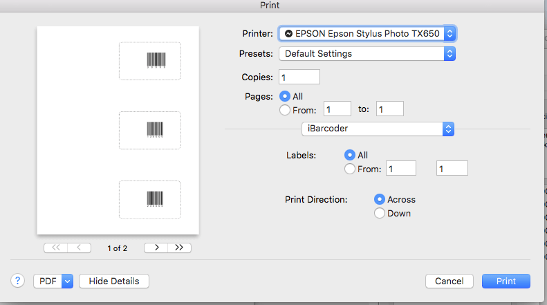 How to print sequential barcodes from barcode producer?