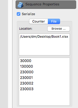 What is sequence properties panel in barcode label maker application for mac?