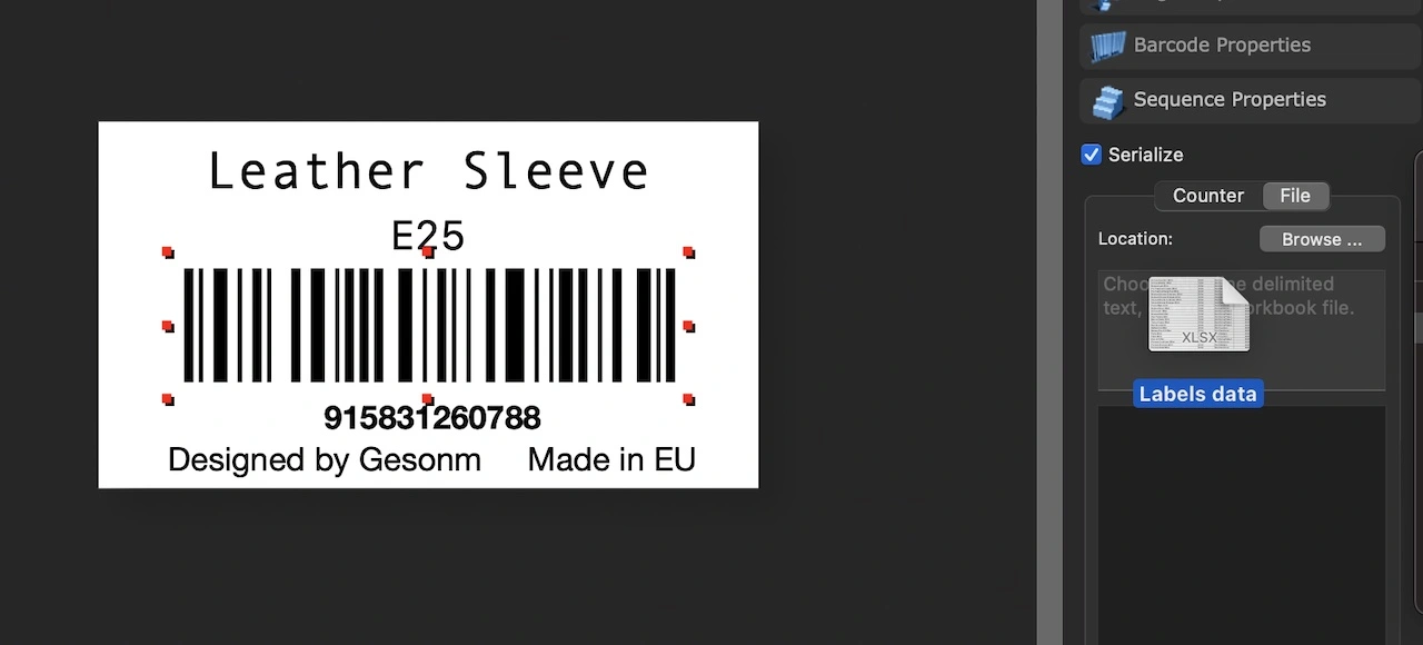 Barcode maker sequential barcode panel