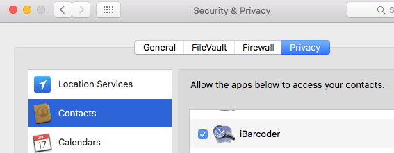 what is system contacts panel in iBarcode software for mac.